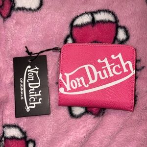Von Dutch Hot Pink Logo Zip Wallet